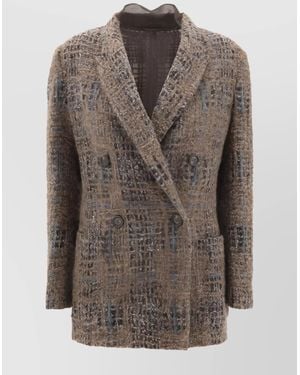 Brunello Cucinelli Check Pattern Mohair Blazer Jacket - Brown