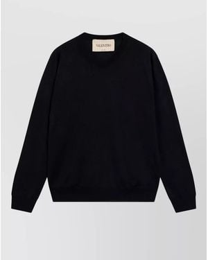 Valentino Knit Jumper Crewneck Ribbed Cuffs Hem - Blue