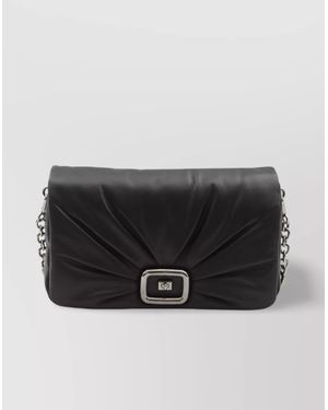 Roger Vivier Leather Draped Large Shoulder Bag - Black