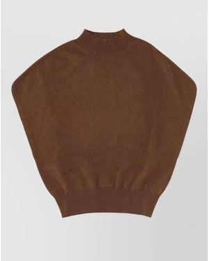 Circus Hotel Cashmere Sweater Mock Neck Ribbed Cuffs Hem - Brown