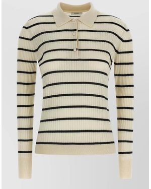 Max Mara Mxpgitano Long Sleeve Striped Polo Top - Gray