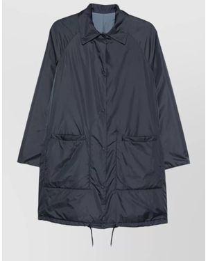 Aspesi Long Nylon Silk Coat Drawstring Hem - Blue
