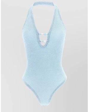 Hunza G Adriana Halterneck Open Back One Piece - Blue