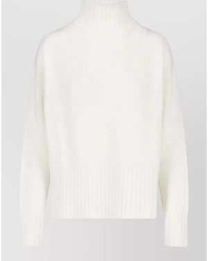 Drumohr High Neck Long Sleeve Relaxed Knit Top - White