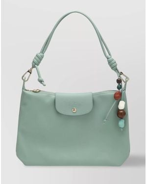 Longchamp Beaded Hobo Bag With Flap Pocket And Knotted Handle - Green