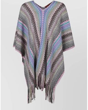 Missoni Chevron Patterned Fringe Cape Jacket - Blue