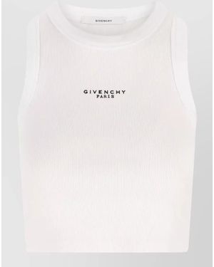 Givenchy Cotton Cropped Tank Top Paris Logo - Natural