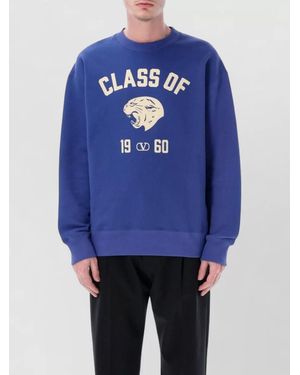 Valentino Garavani Cotton Jersey Crew Neck Sweatshirt Regular Fit - Blue