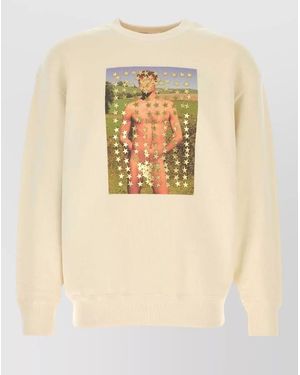 JW Anderson Cotton Sweatshirt Crew Neck Graphic Print - Natural