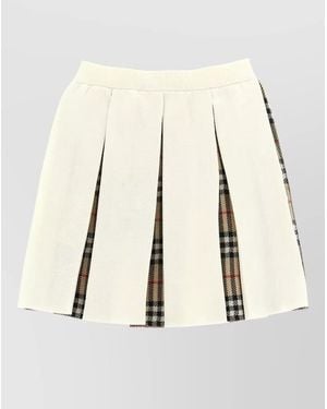 Burberry Wool Pleated Midi Skirt - Natural