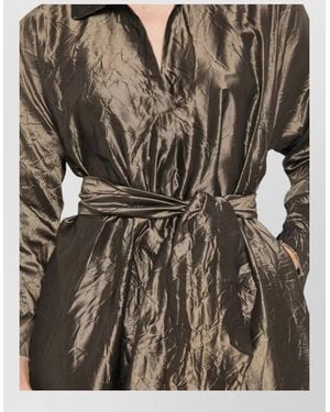 Daniela Gregis Silk Midi Dress Belted Waist Pockets - Brown
