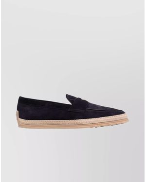 Tod's Suede Loafers With Penny Slot And Woven Trim - Blue