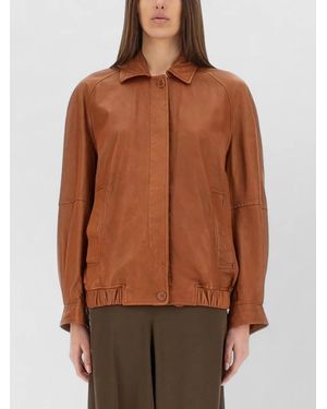 Salvatore Santoro Leather Jacket Long Sleeves Elasticated Hem - Brown