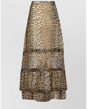 Ganni Leopard-Print Midi Skirt - Natural