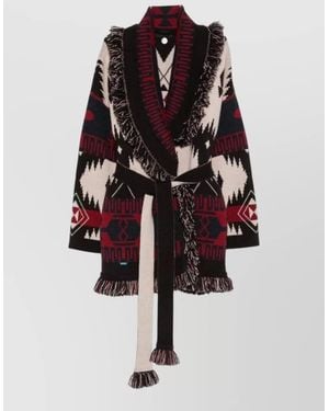 Alanui Belted Cardigan Long Sleeves Patterned Fringe - White