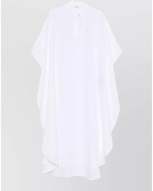 120% Lino Linen Kaftan Dress Loose Silhouette V Neckline - White