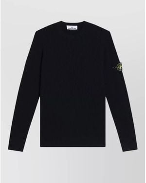 Stone Island Crew Neck Long Sleeve Ribbed Jumper - Blue