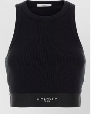 Givenchy Stretch Cotton Crew Neck Ribbed Top - Blue