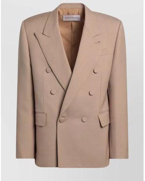 Valentino Notched Lapels Wool Double-Breasted Jacket - Natural