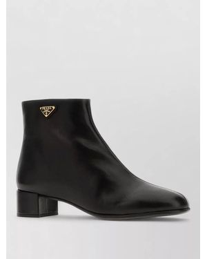 Prada Nappa Leather Ankle Boots Block Heel - Black