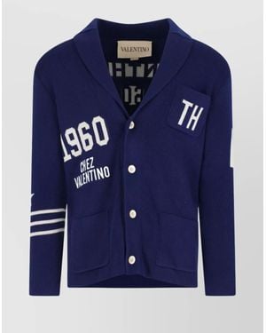 Valentino Crewneck Sweater With Embroidered Design And Front Pockets - Blue