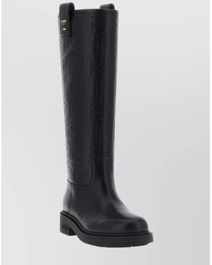 Fendi Knee-High Round Toe Pull Tab Boots - Black