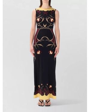 Marine Serre Long Dress Floral Motif Maxi Length - Blue