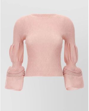 Issey Miyake Long-Sleeve Puff-Sleeve Knit Top - Pink