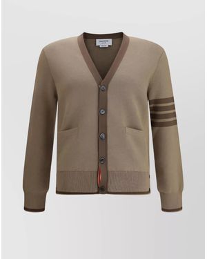 Thom Browne Milano Cardigan Iconic Bands - Natural