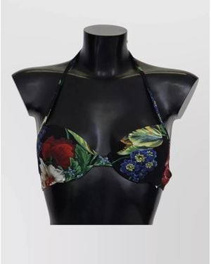 Dolce & Gabbana Floral Print Halter Neck Bikini Top - Black