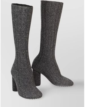 Bottega Veneta Knit Ribbed Ankle Boots With Block Heel - Gray