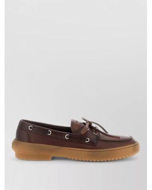 Miu Miu Leather Deck Lace Up Loafers - Brown