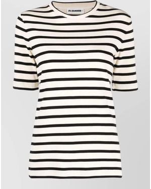 Jil Sander Striped Crew Neck Ribbed Short Sleeve Top - Multicolor