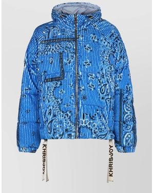 Khrisjoy Bandana Corduroy Hooded Jacket Quilted Drawstring - Blue