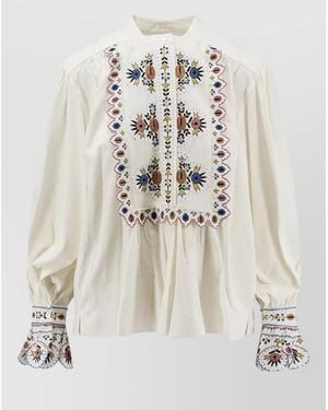 Isabel Marant Embroidered Long-Sleeve Blouse - White