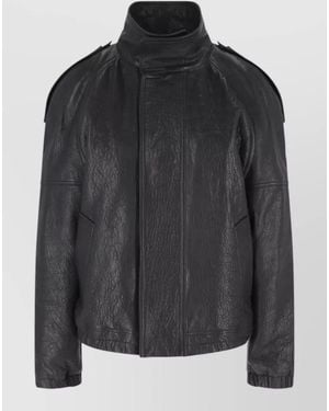 Saint Laurent Coat High Collar Epaulettes Side Pockets - Black
