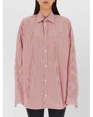 Balenciaga Oversized Striped Shirt Featuring Logo - Pink