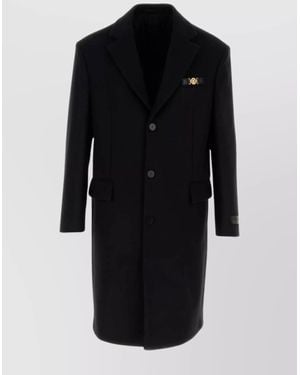Versace Wool Coat With Back Vent And Notch Lapel - Black