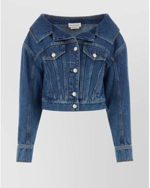 McQueen Denim Cropped Jacket - Blue
