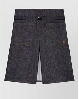 Courreges Denim Skirt Knee Length Belted Pockets Seams - Gray