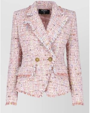 Balmain Tweed Double-Breasted Blazer - Pink