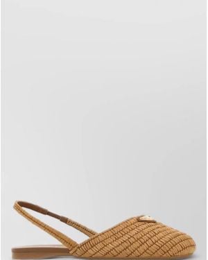 Prada Raffia Ballerinas Flat Sole Round Toe Woven - Brown