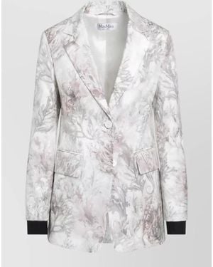 Max Mara Floral Jacket Front Pockets Long Sleeves Lapels - Gray