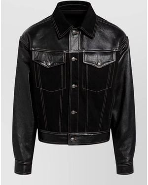 Versace Jacket Chest Pockets Contrast Stitching Collar - Black