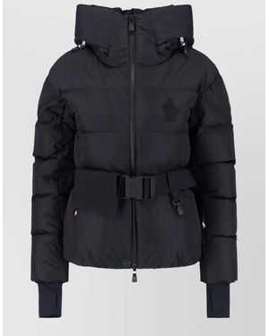 Moncler Hooded Jacket Belted Waist Long Sleeves - Black
