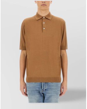 Lardini Knitted Polo Ribbed Finish - Blue
