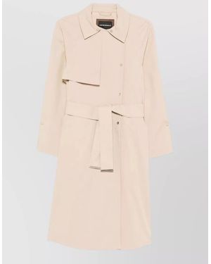 Emporio Armani Long Trench Coat Belted Waist Epaulettes - Natural
