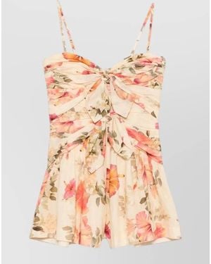 Zimmermann Mahon Cotton Playsuit Bow Floral Mini - Pink