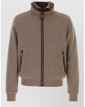 Moorer Wool Blend Bellati Down Jacket High Collar - Brown