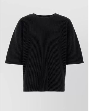 Homme Plissé Issey Miyake Pleated Relaxed Fit Round Neck T Shirt - Black